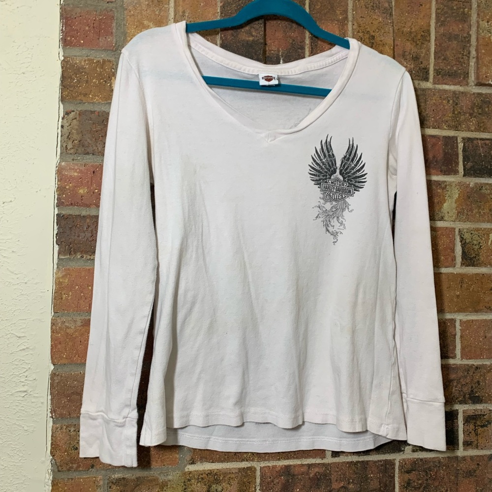 Y2k tribal White and grey Harley Davidson long sleeve shirt - Picture 3 of 5